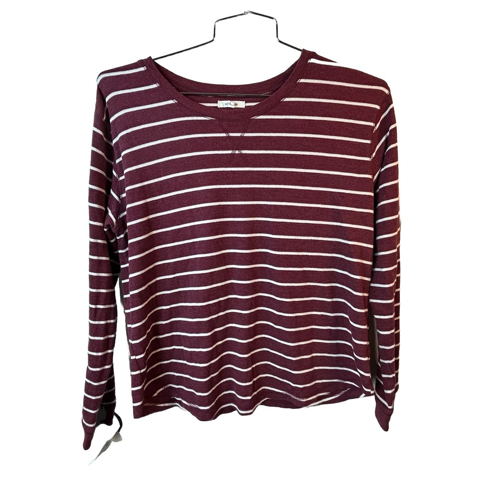 Maurice's women's Burgundy‎ White stripe pullover Thermal sweater Size Large
